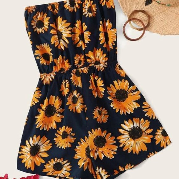 Dresses & Skirts - Sunflower Print Tube Romper in S, M, L